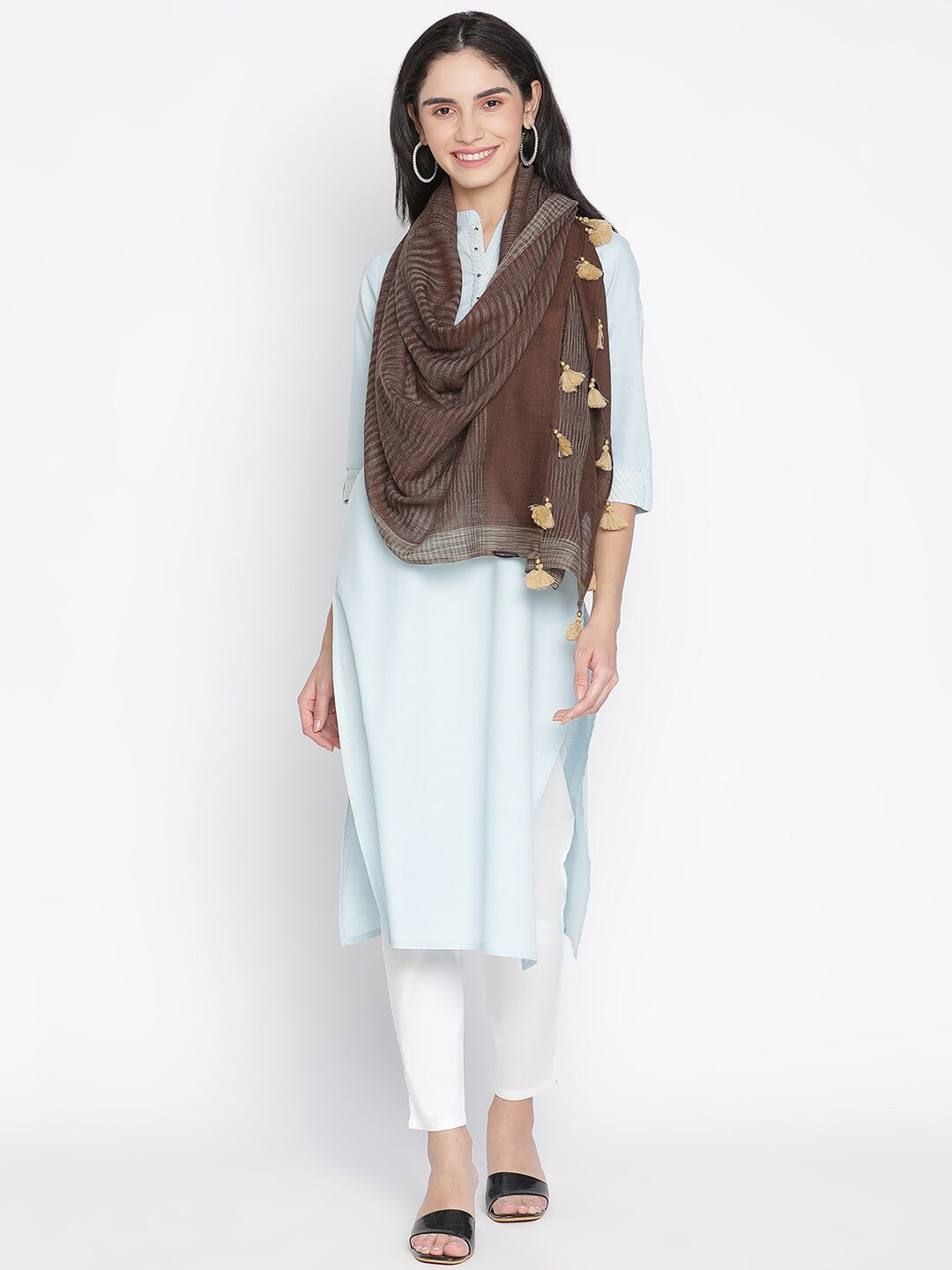 

SHINGORA Women Brown Woven Design Pure Wool Stole