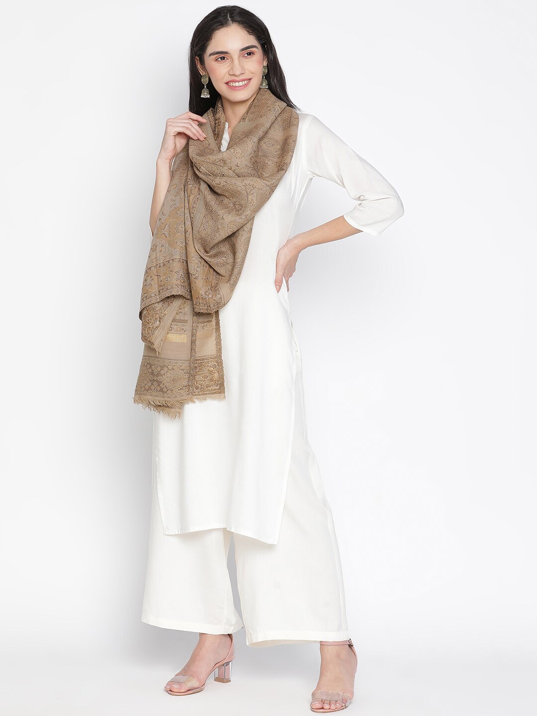 

SHINGORA Women Brown & Beige Woven Design Stole