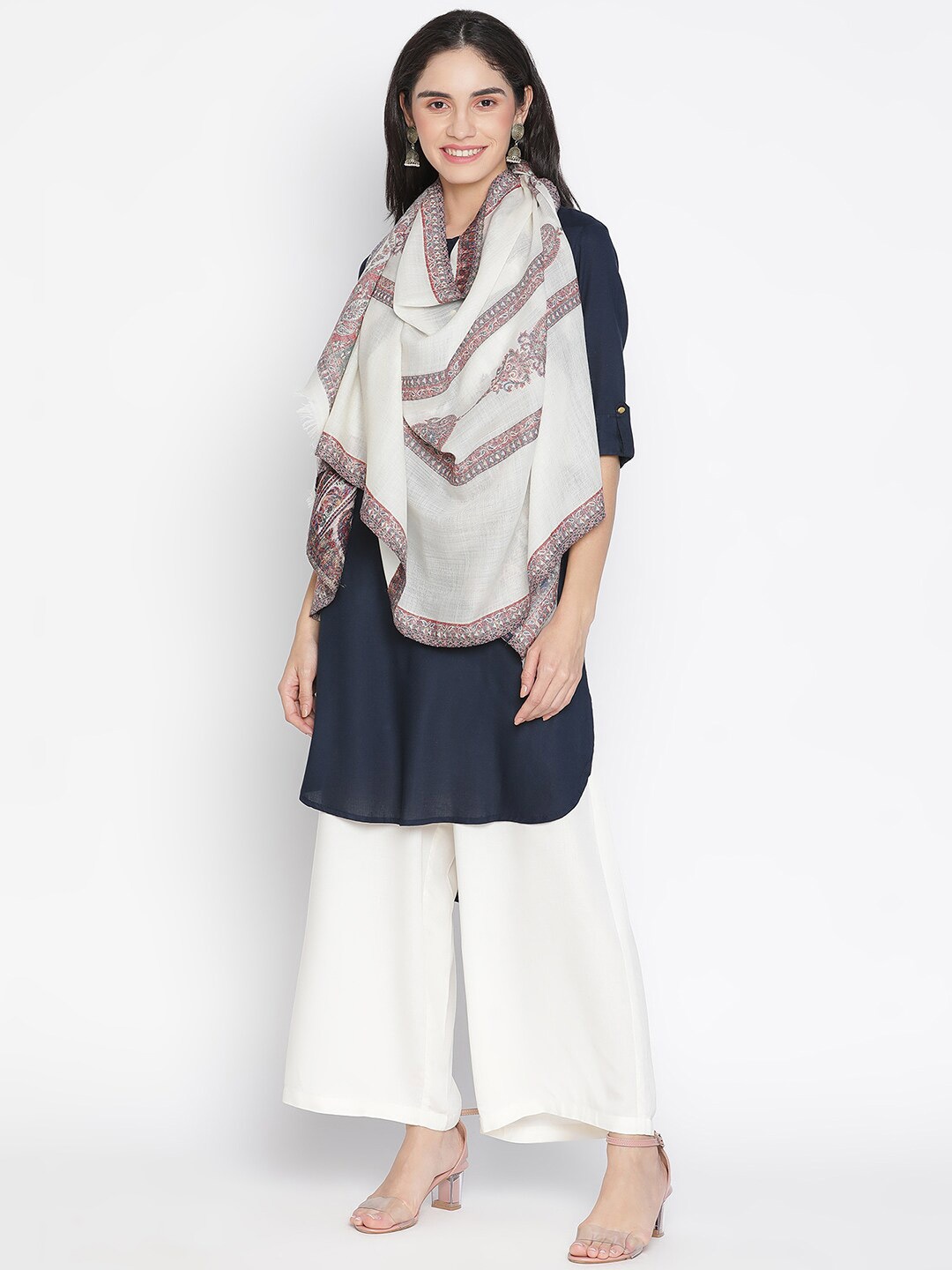 

SHINGORA Women White & Red Woven Design Stole