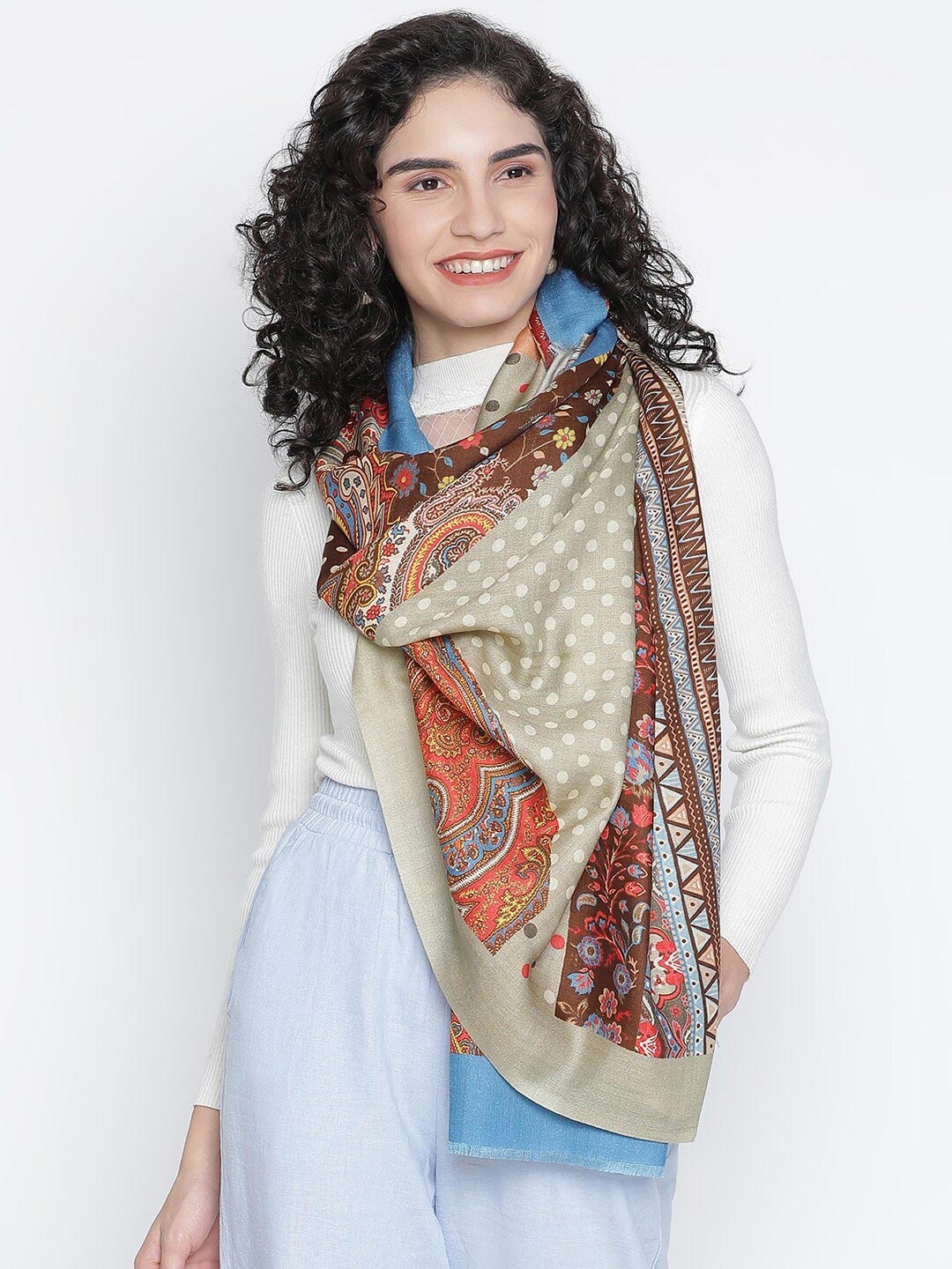 

SHINGORA Women Grey & Red Printed Stole
