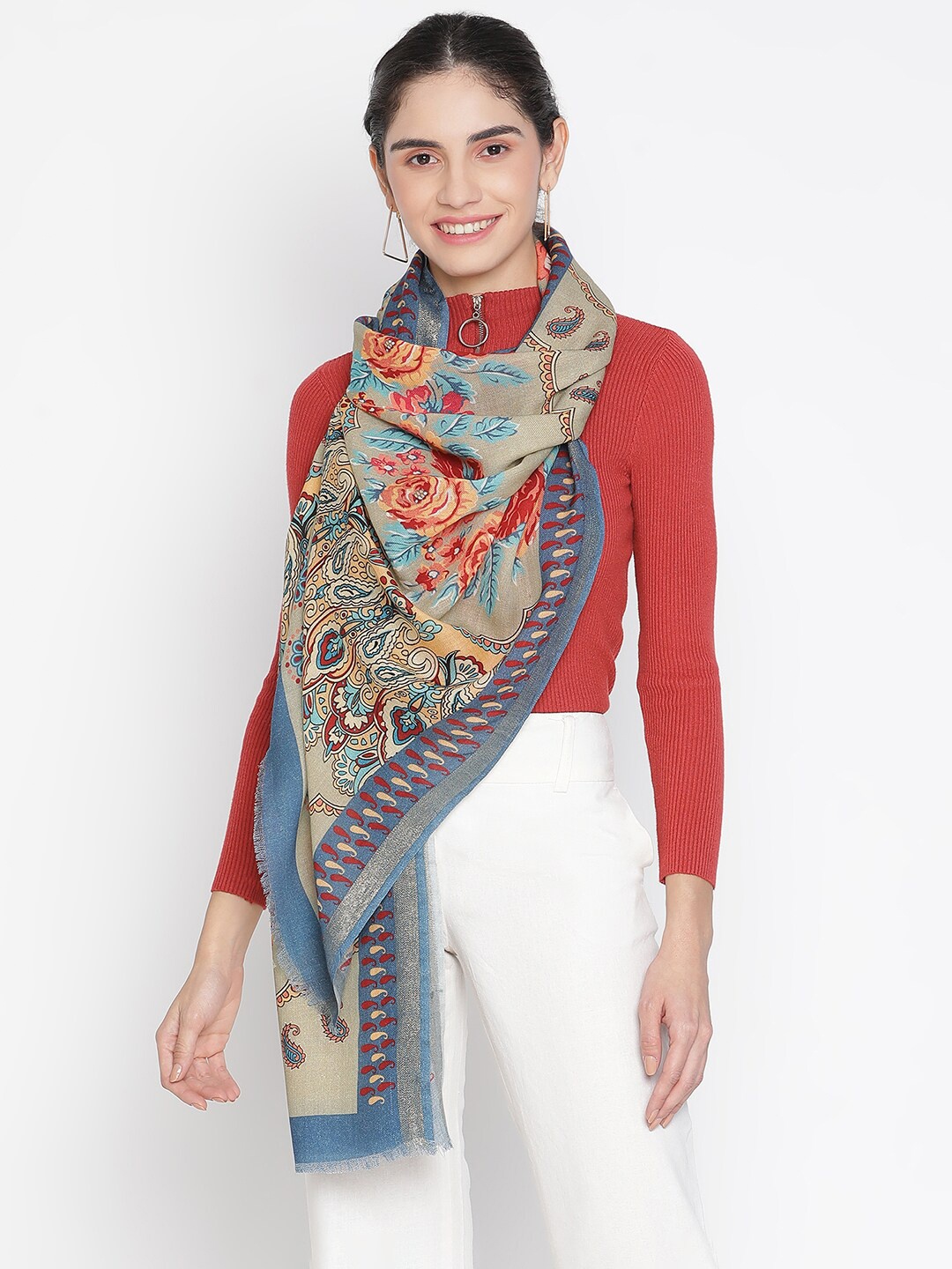 

SHINGORA Women Beige & Red Printed Stole