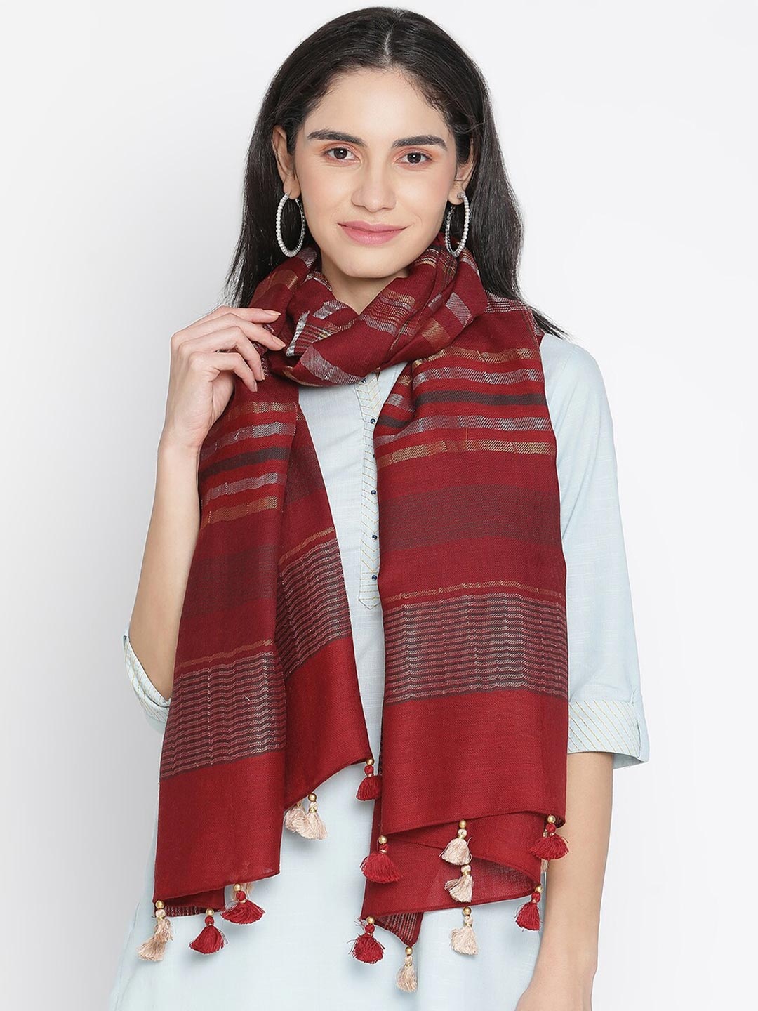 

SHINGORA Women Maroon & Off White Striped Stole