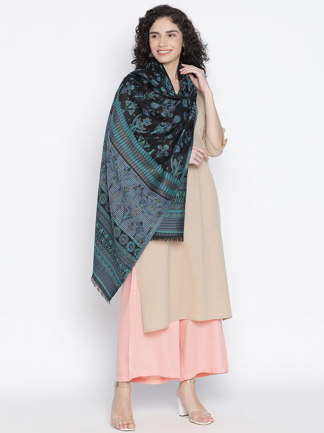 

SHINGORA Women Black & Blue Woven Design Stole
