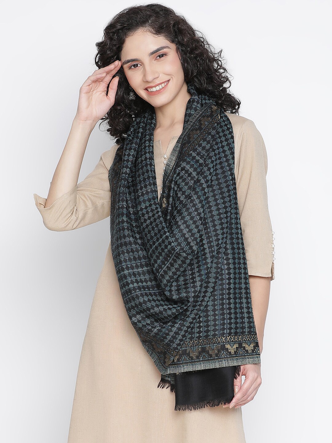 

SHINGORA Women Black Woven Design Stole