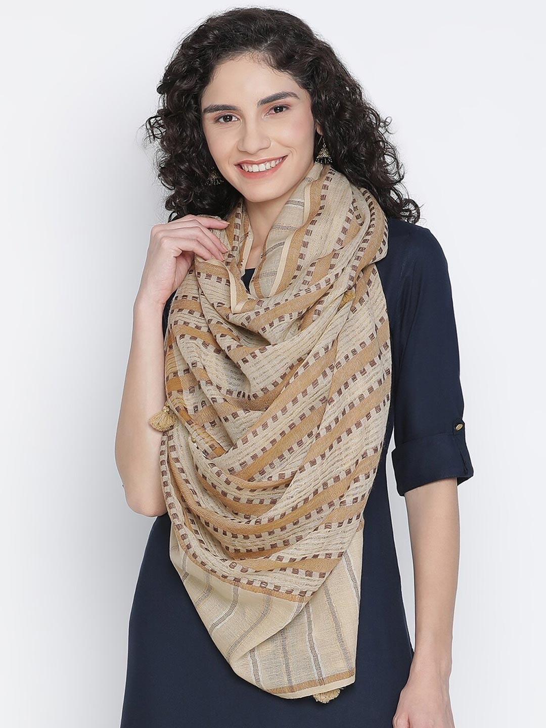 

SHINGORA Women Beige Striped Stole