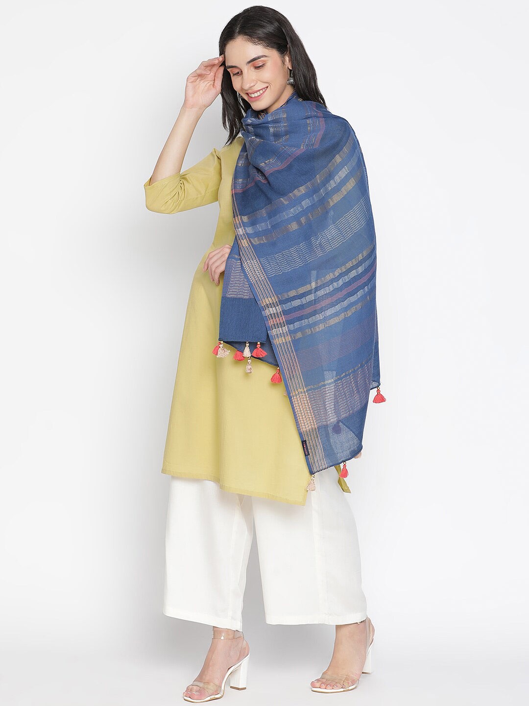 

SHINGORA Women Blue & Red Striped Stole