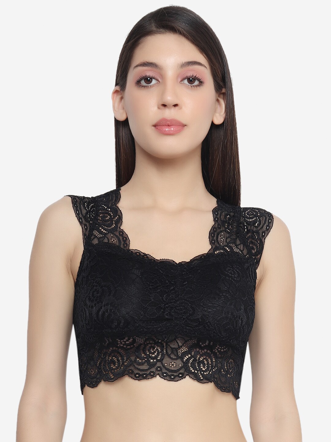 

XOXO Design Black Floral Removable Padding Full Coverage Seamless Bralette Bra