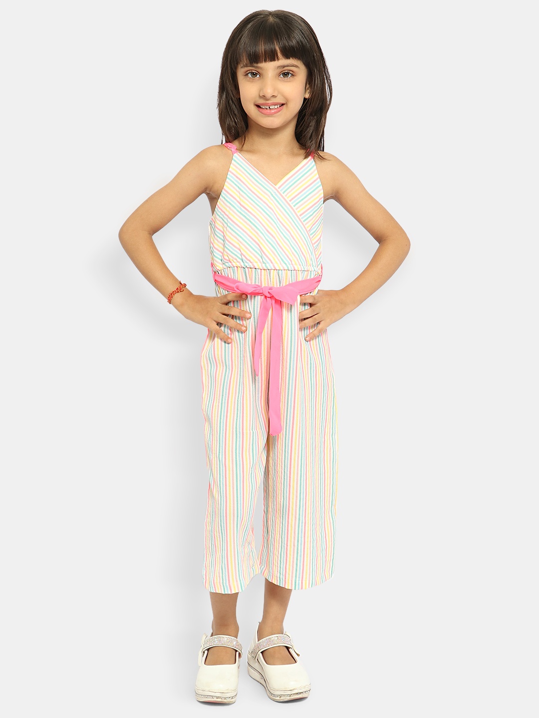 

Nauti Nati Girls Pink & White Striped Basic Jumpsuit