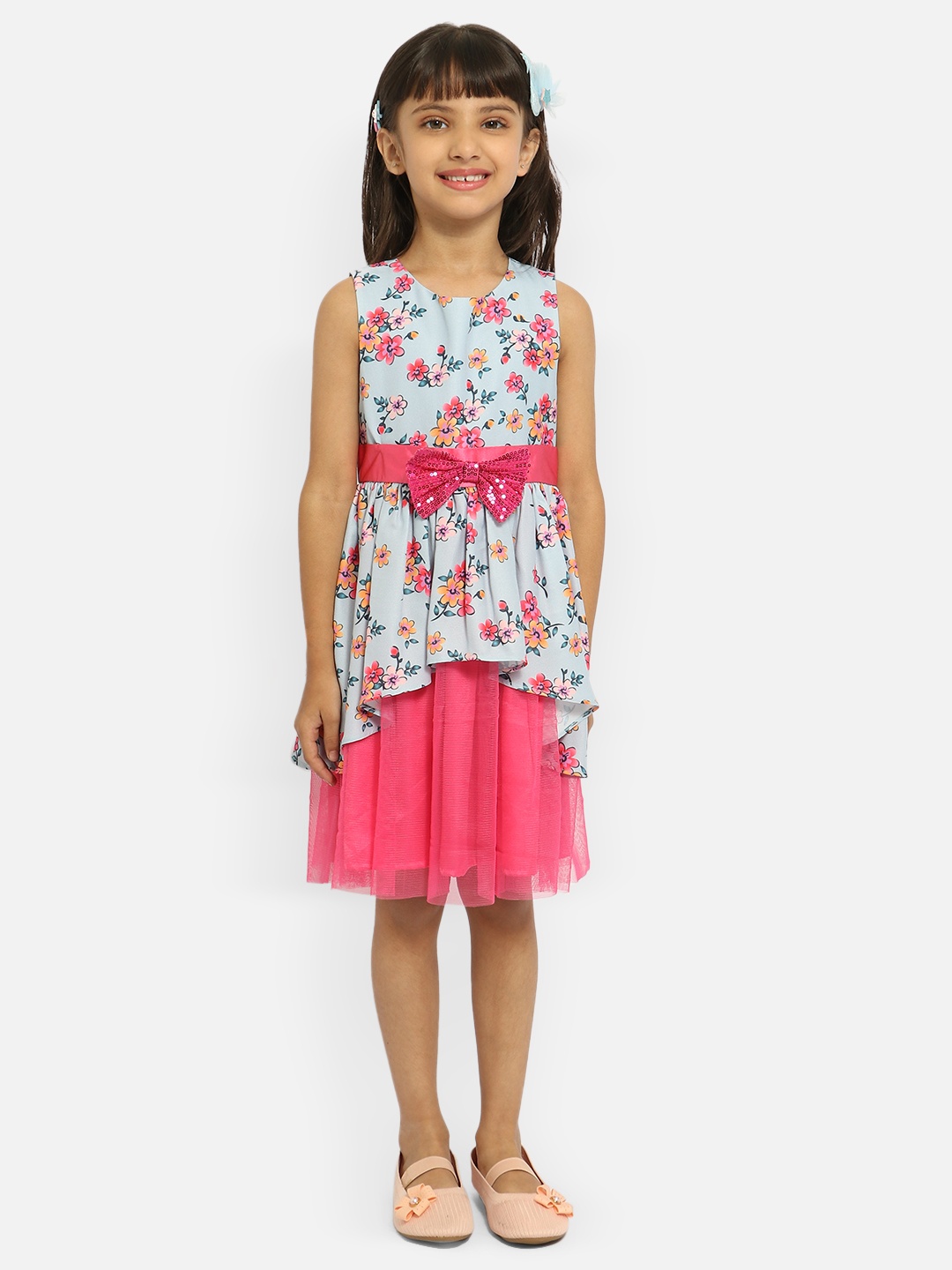 

Nauti Nati Pink & Blue Floral Printed Crepe Dress