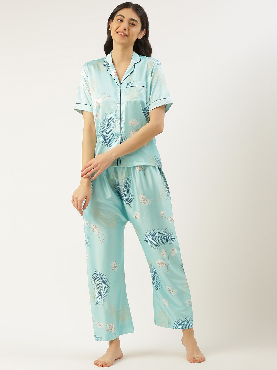 

SWAGG INDIA Women Tropical Printed Night suit, Blue
