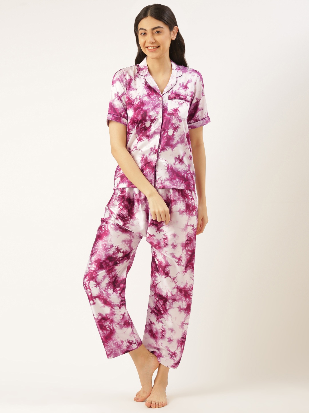 

SWAGG INDIA Women Tie & Dye Printed Night suit, Violet
