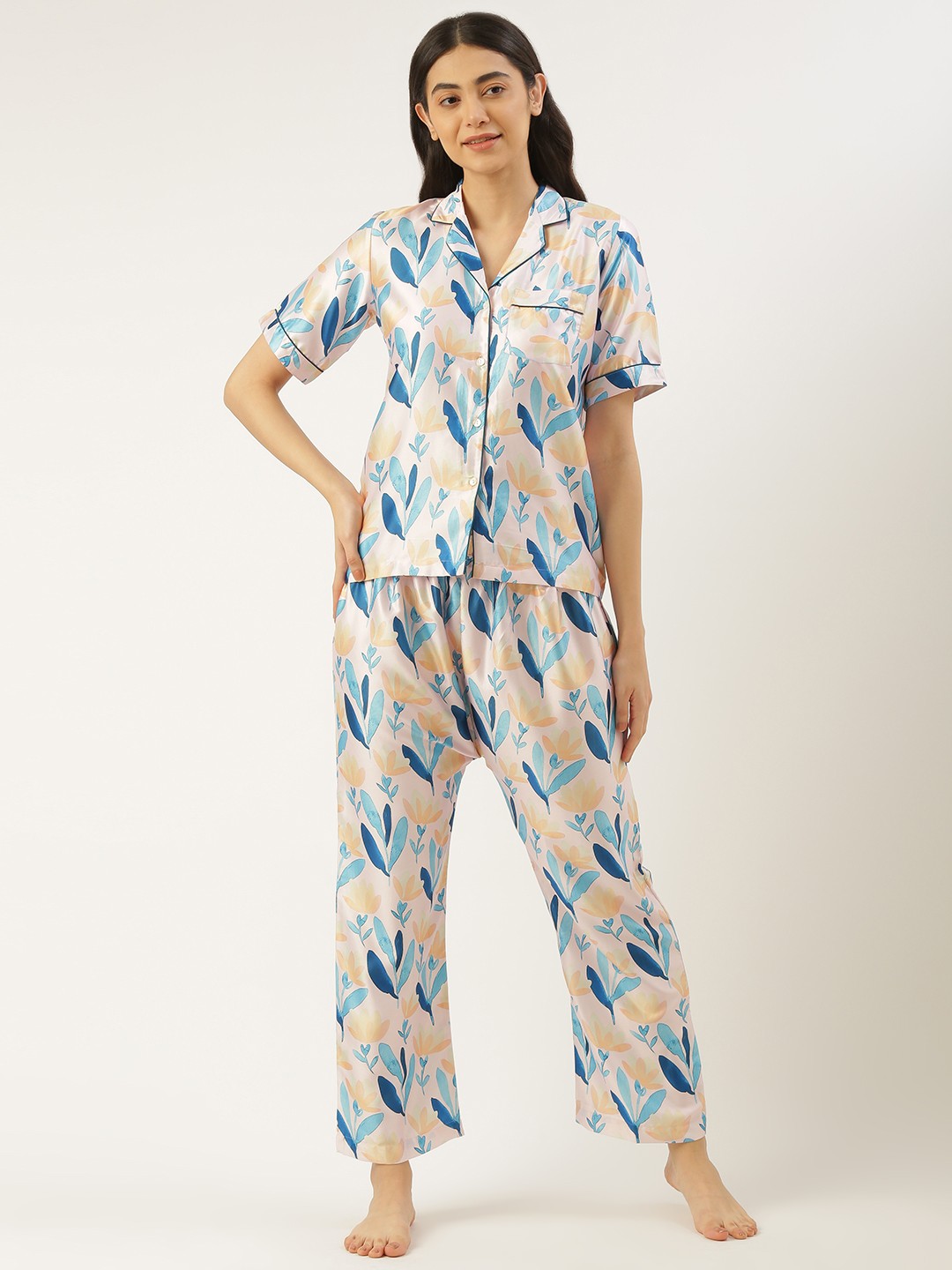 

SWAGG INDIA Women Tropical Printed Night suit, Pink
