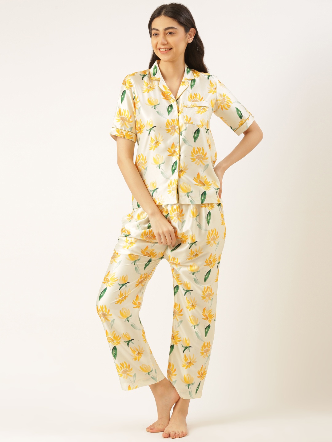 

SWAGG INDIA Women Floral Printed Night suit, Yellow