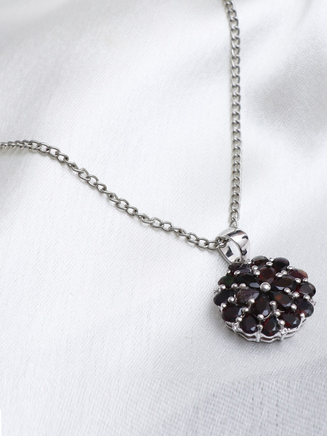 

HIFLYER JEWELS Black & Silver-Toned Rhodium-Plated Opal-Studded Pendant