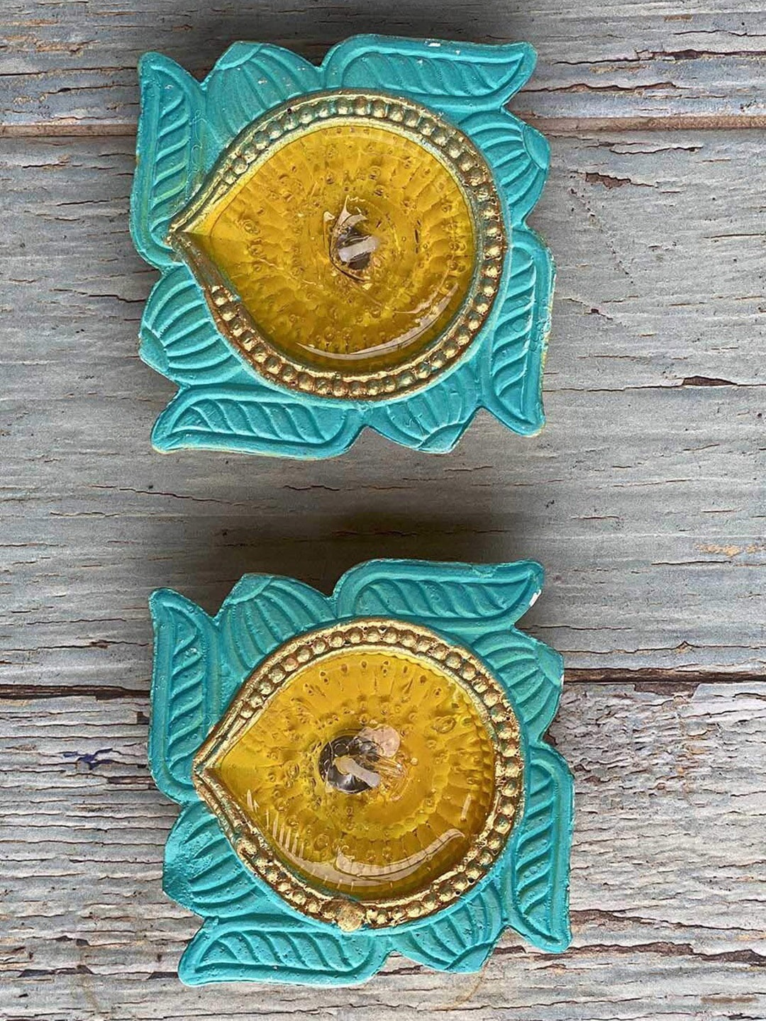 

Ariana Set Of 4 Terracotta Diyas, Blue
