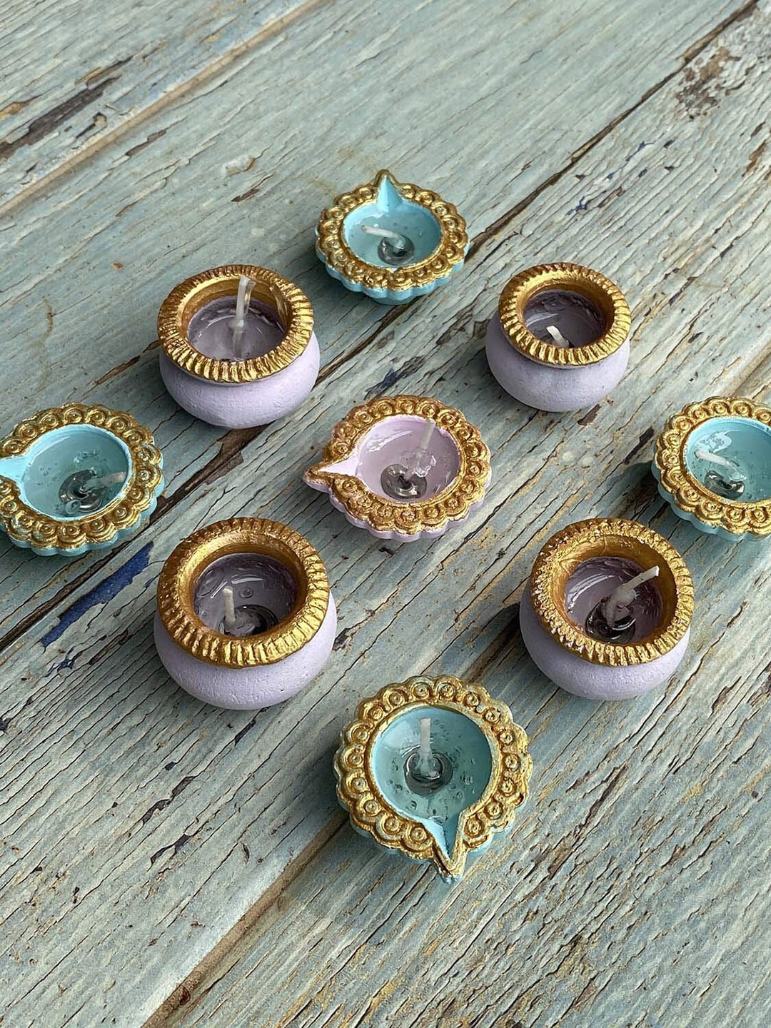 

Ariana Set Of 9 Textured Matki Diya, Blue