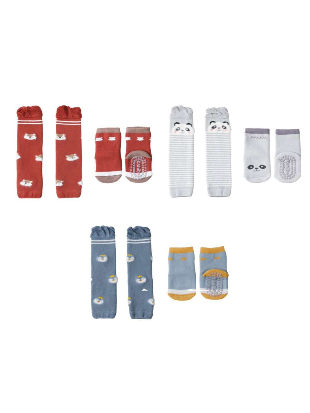 

iSWEVEN Kids Pack of 3 Patterned Cotton Anti Skid Socks & Knee Pads, Red
