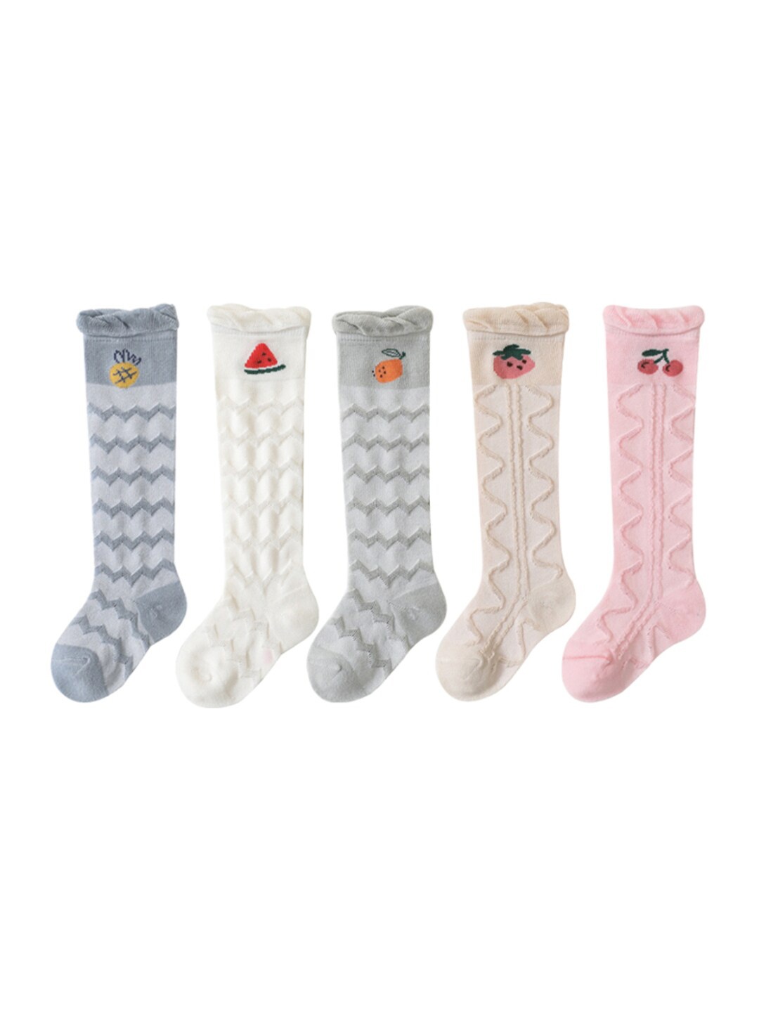 

iSWEVEN Kids Pack of 5 Patterned Cotton Above Knee Socks, Grey