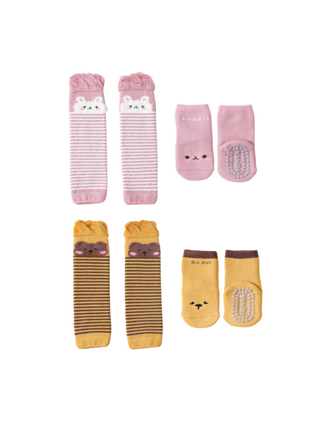 

iSWEVEN Infants Kids Pack Of 2 Patterned Cotton Knee-Length Socks, Pink