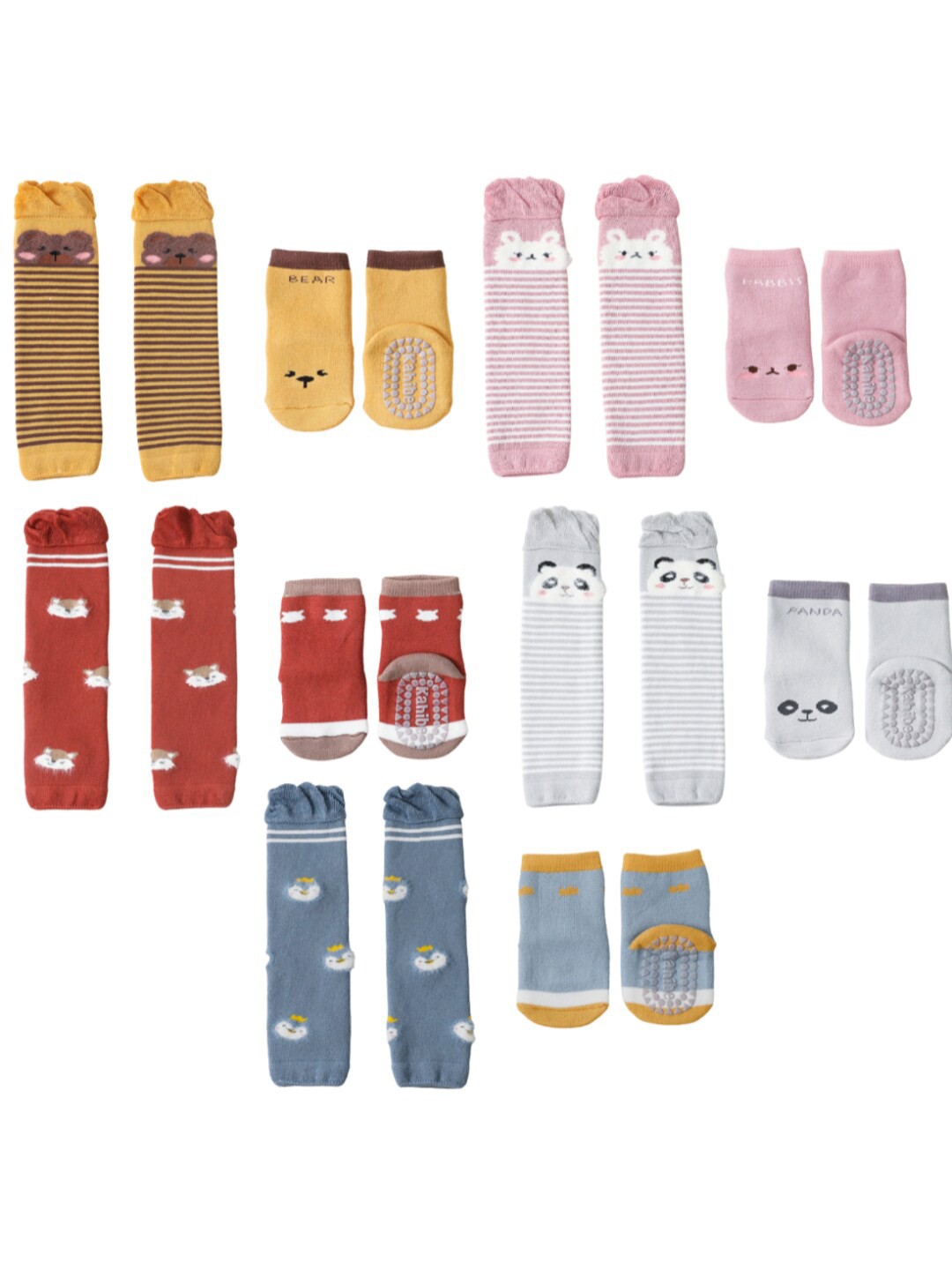 

iSWEVEN Kids Pack Of 5 Patterned Anti-Slip Above Knee Length Socks, White