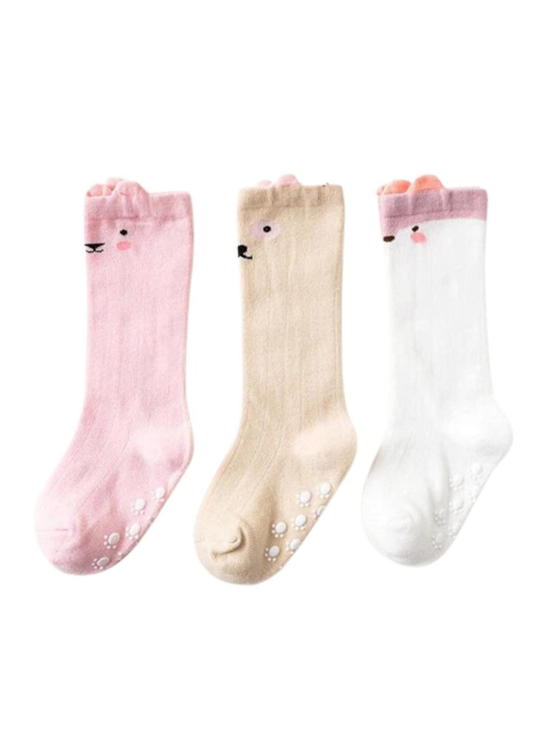 

iSWEVEN Kids Pack Of 3 White & Pink Pattern Cotton Above Knee-Length Socks