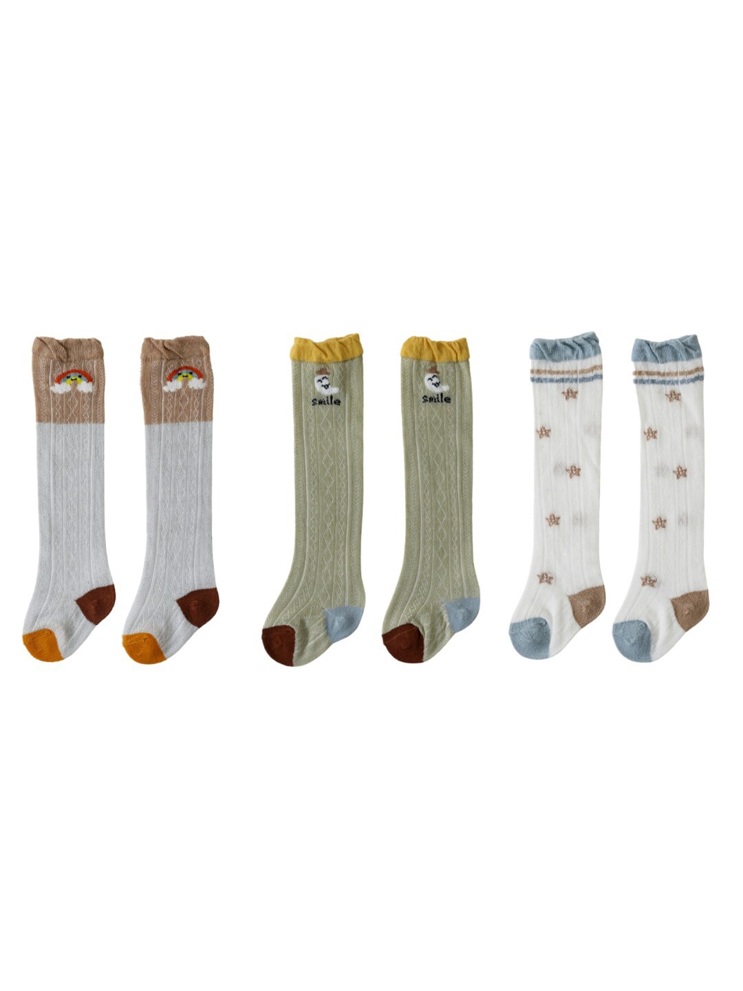 

iSWEVEN Kids Pack Of 3 Grey Sea Green & White Above Knee-Length Socks, Multi