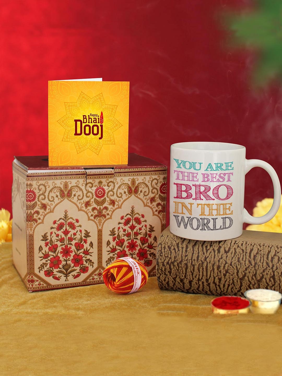 

TIED RIBBONS White Printed Mugs, Card & Kalawa Gift Set