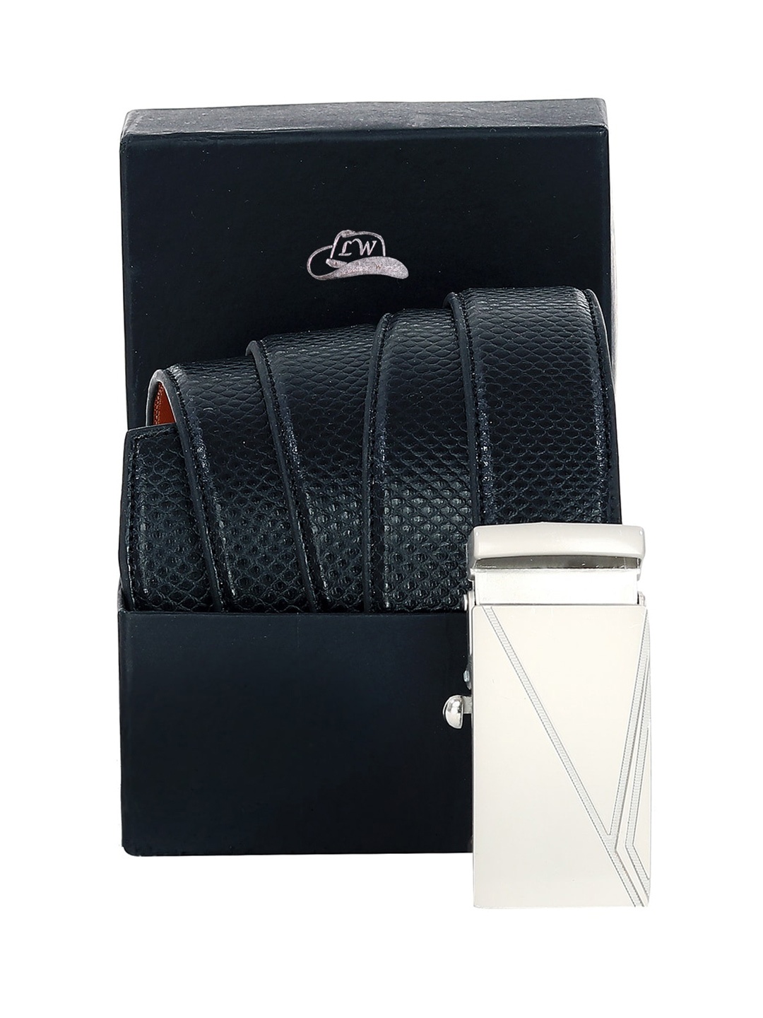 

Leather World Men Black Textured Leather Formal Belt