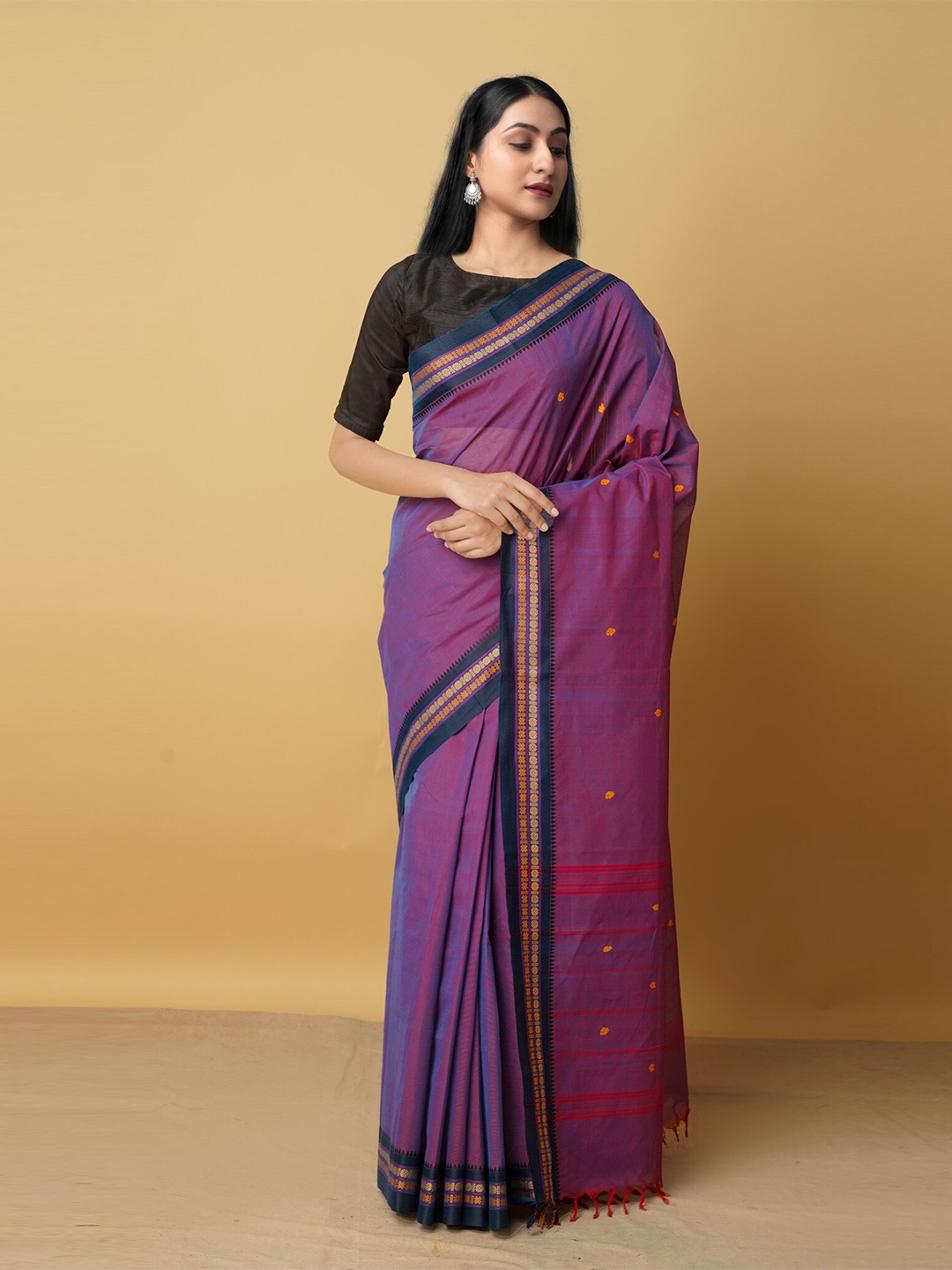 

Unnati Silks Blue & Yellow Pure Cotton Kanjeevaram Saree