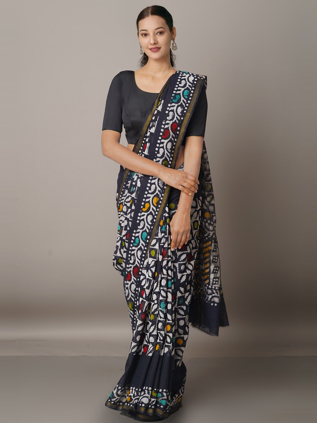 

Unnati Silks Black & Red Zari Silk Cotton Chanderi Saree