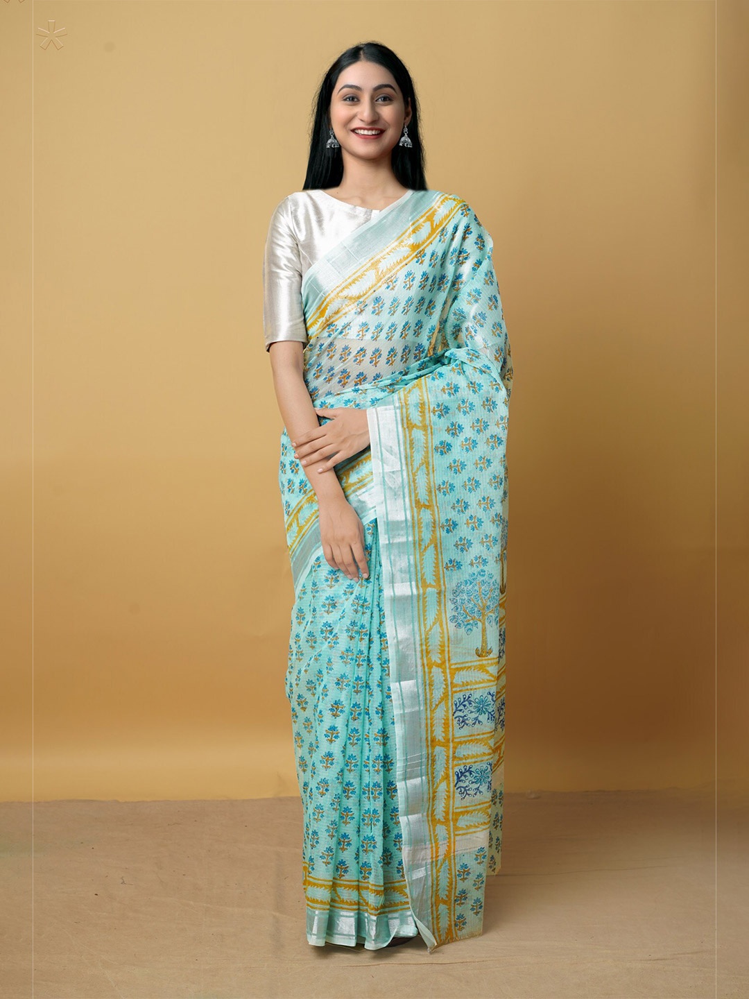 

Unnati Silks Blue & Brown Ethnic Motifs Zari Pure Cotton Kota Saree