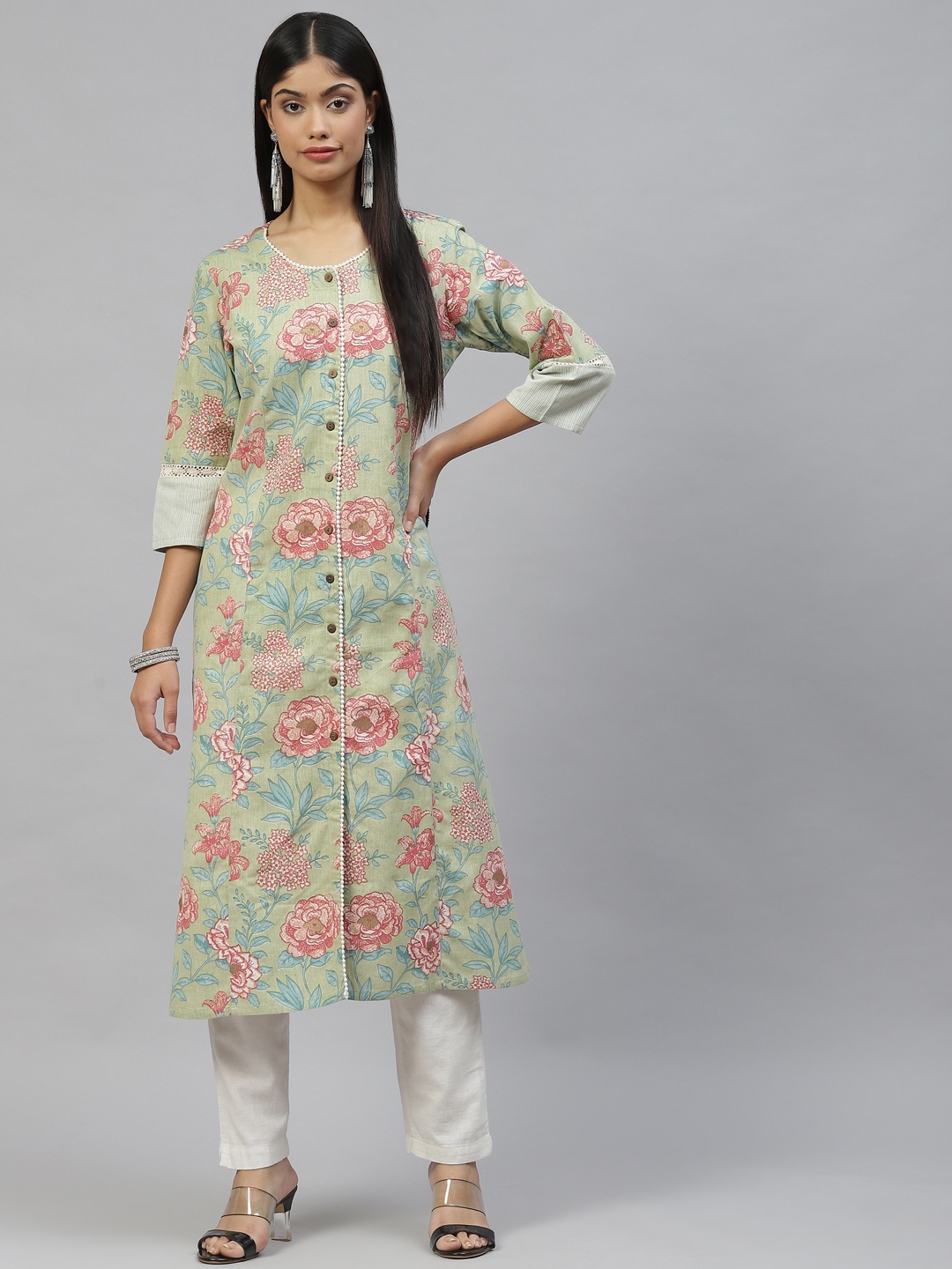 

Divena Women Green & Pink Floral Printed Kurta