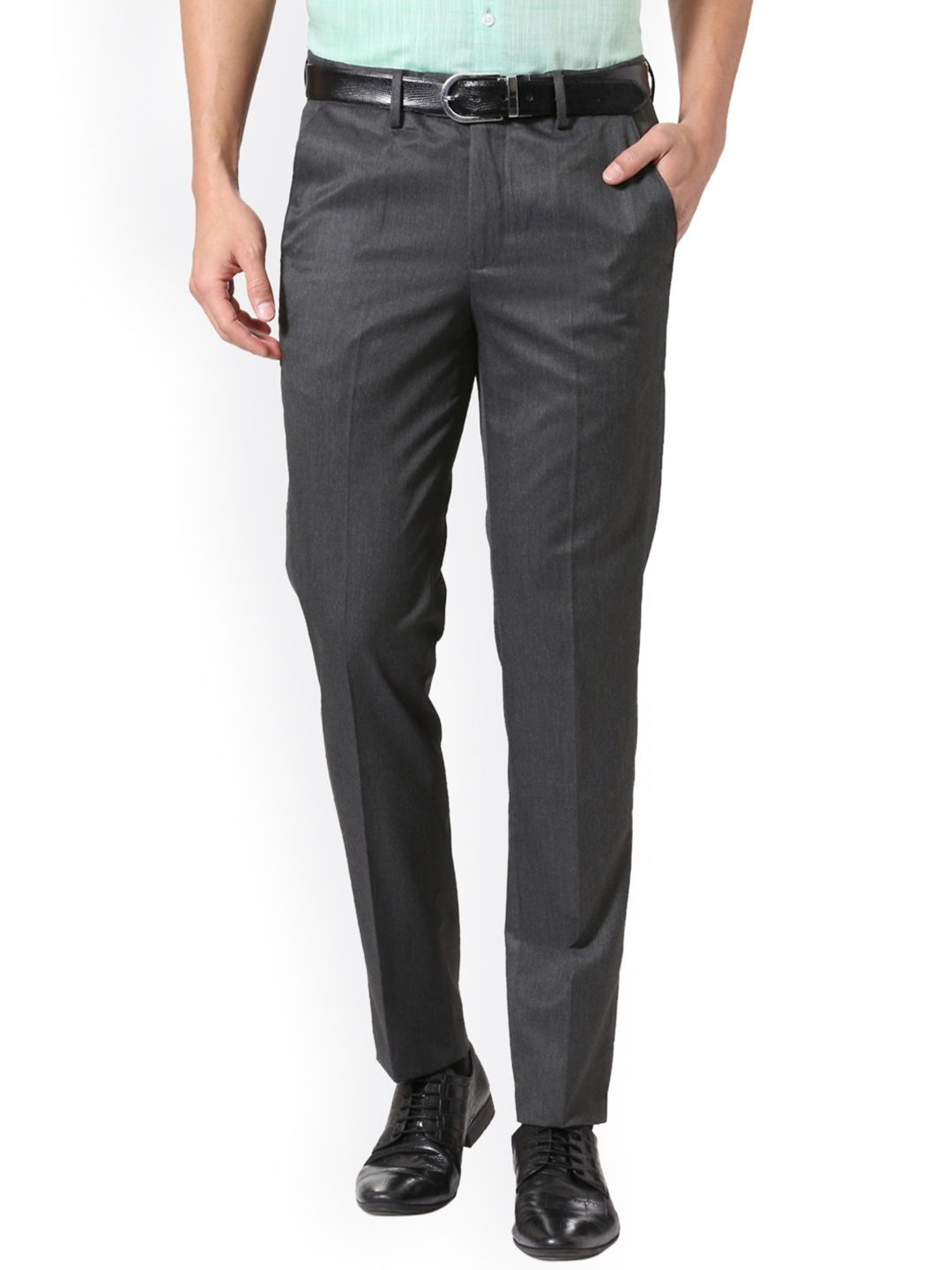 

Peter England Men Grey Slim Fit Solid Formal Trousers