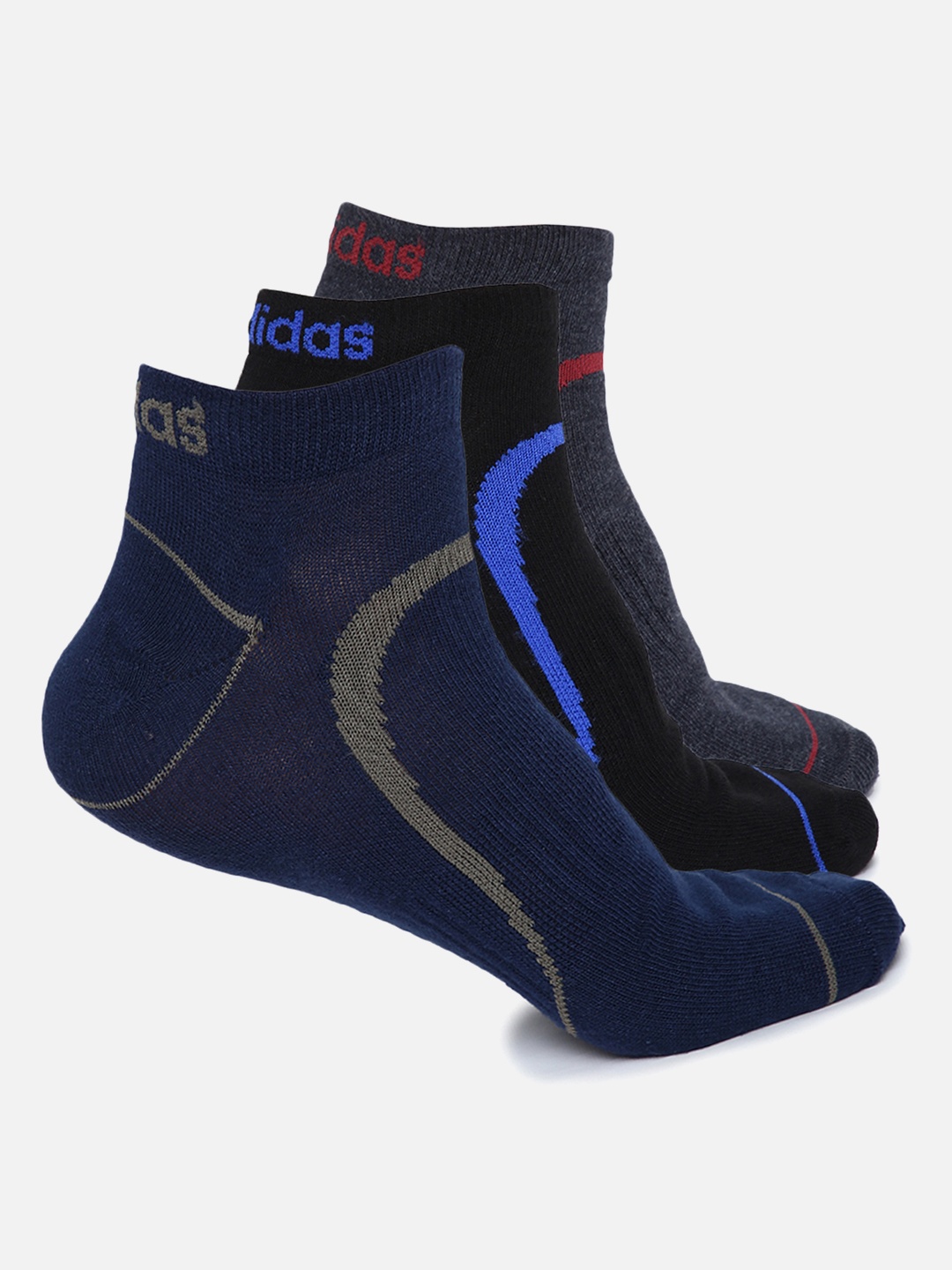

ADIDAS Men Pack Of 3 Patterned Ankle-Length Socks, Charcoal