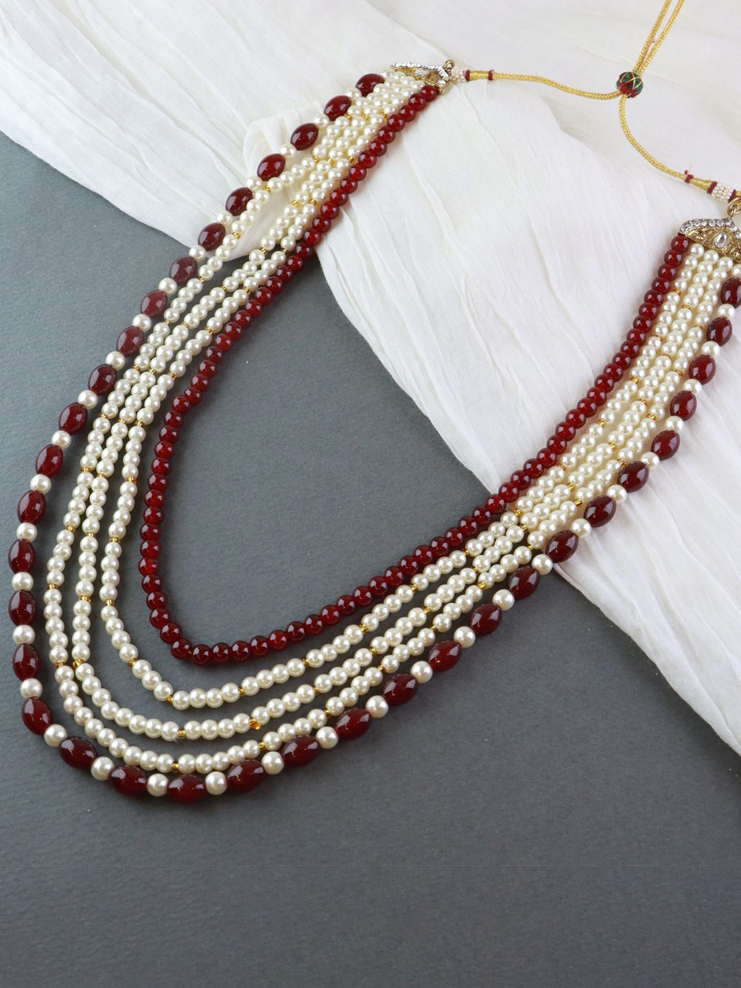 

I Jewels Men White & Maroon Gold-Plated Dulha Moti Necklace