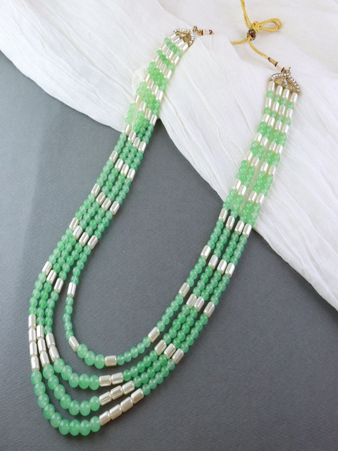 

I Jewels Men Gold-Toned & Green Beads 4 Layered Dulha Chain