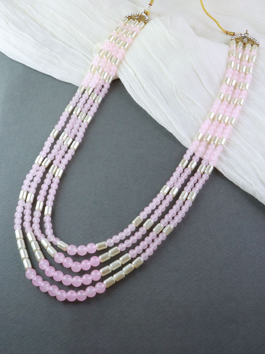

I Jewels Men Gold-Toned & Pink 4 Layered Gold-Plated Necklace