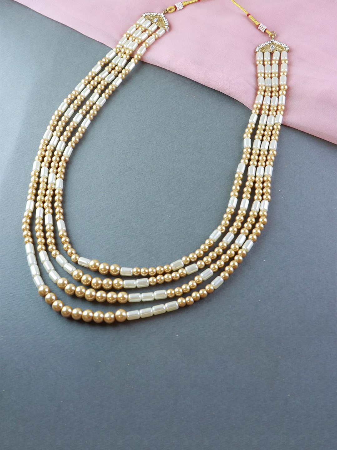 

I Jewels Men Gold-Toned & Off White 4 Layered Gold-Plated Necklace