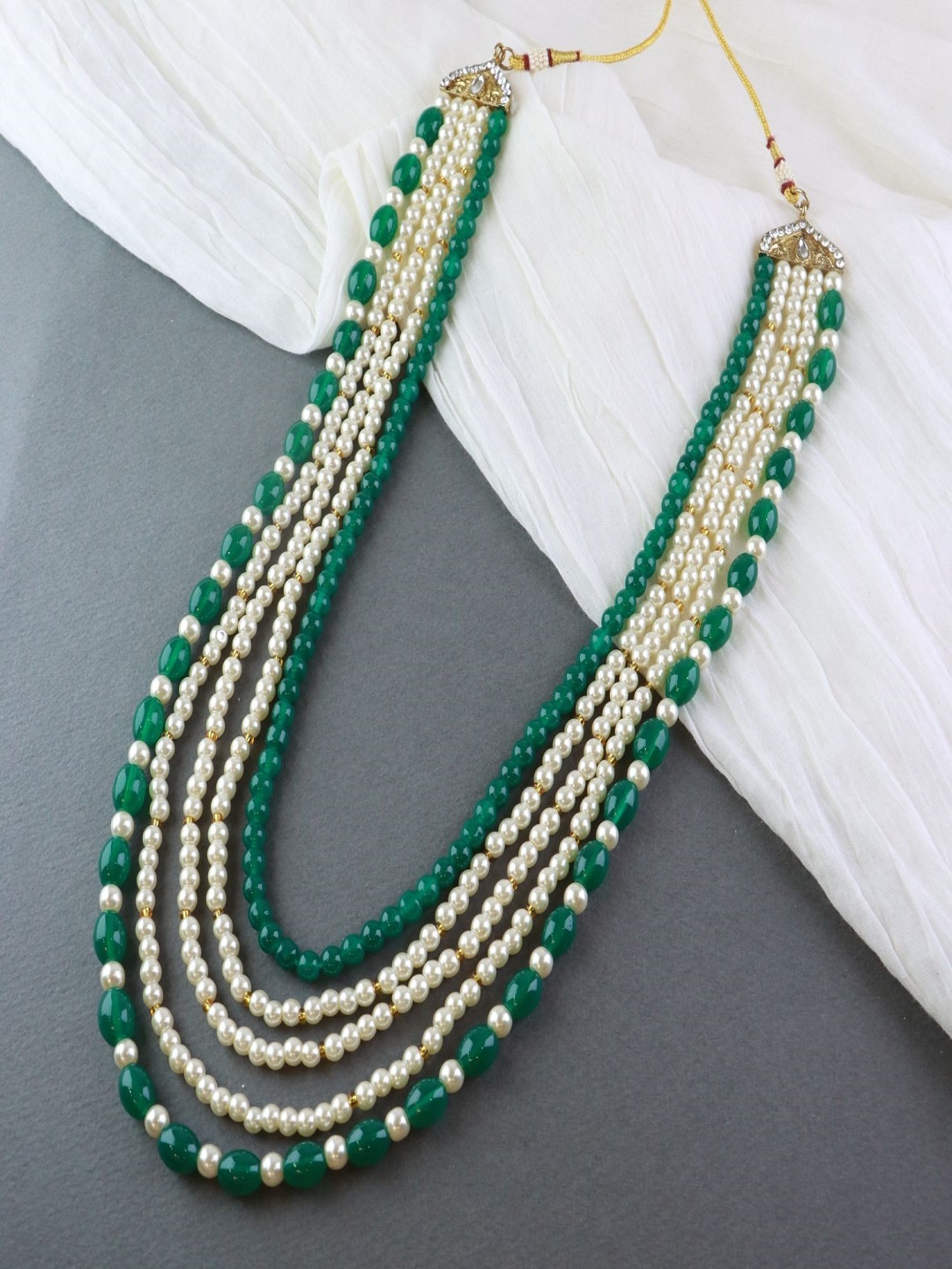 

I Jewels Men Gold-Toned & Green 5 Layered Dulha Chain