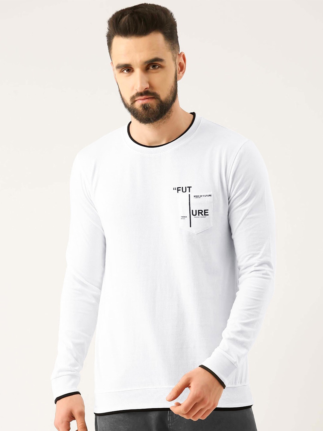 

Maniac Men White & Black Cotton Slim Fit T-shirt