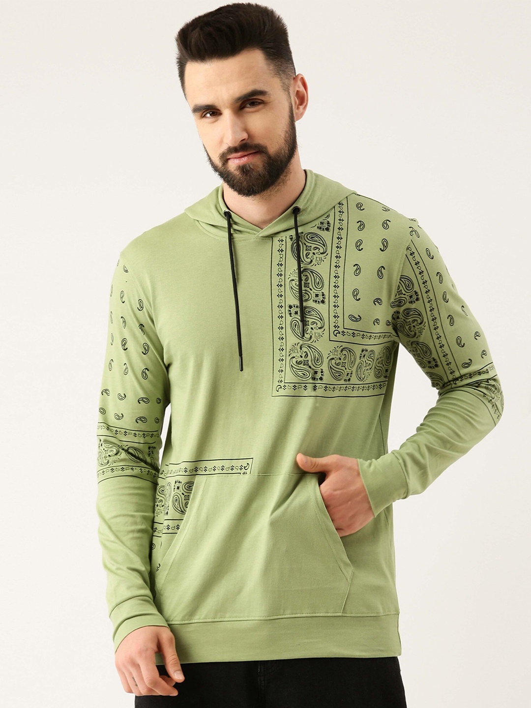 

Maniac Men Green Printed Cotton Hooded Sweatshirt