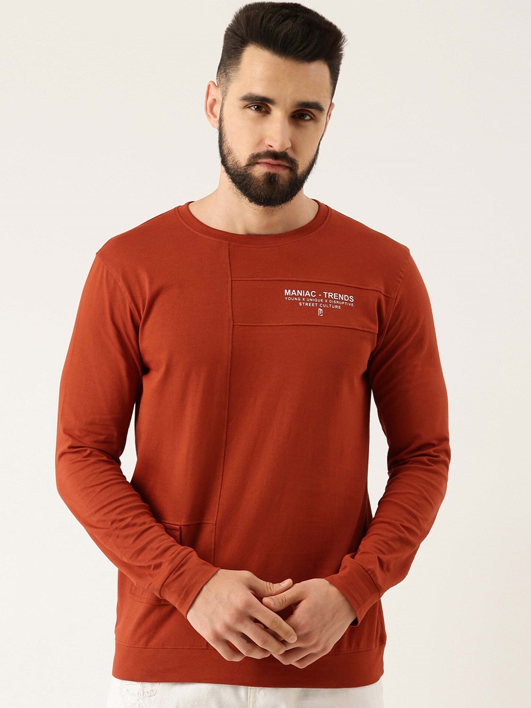 

Maniac Men Rust Typography Slim Fit Cotton T-shirt