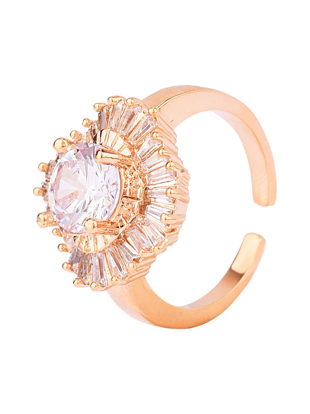 

FEMMIBELLA Rose Gold-Plated & White AD-Studded Finger Ring