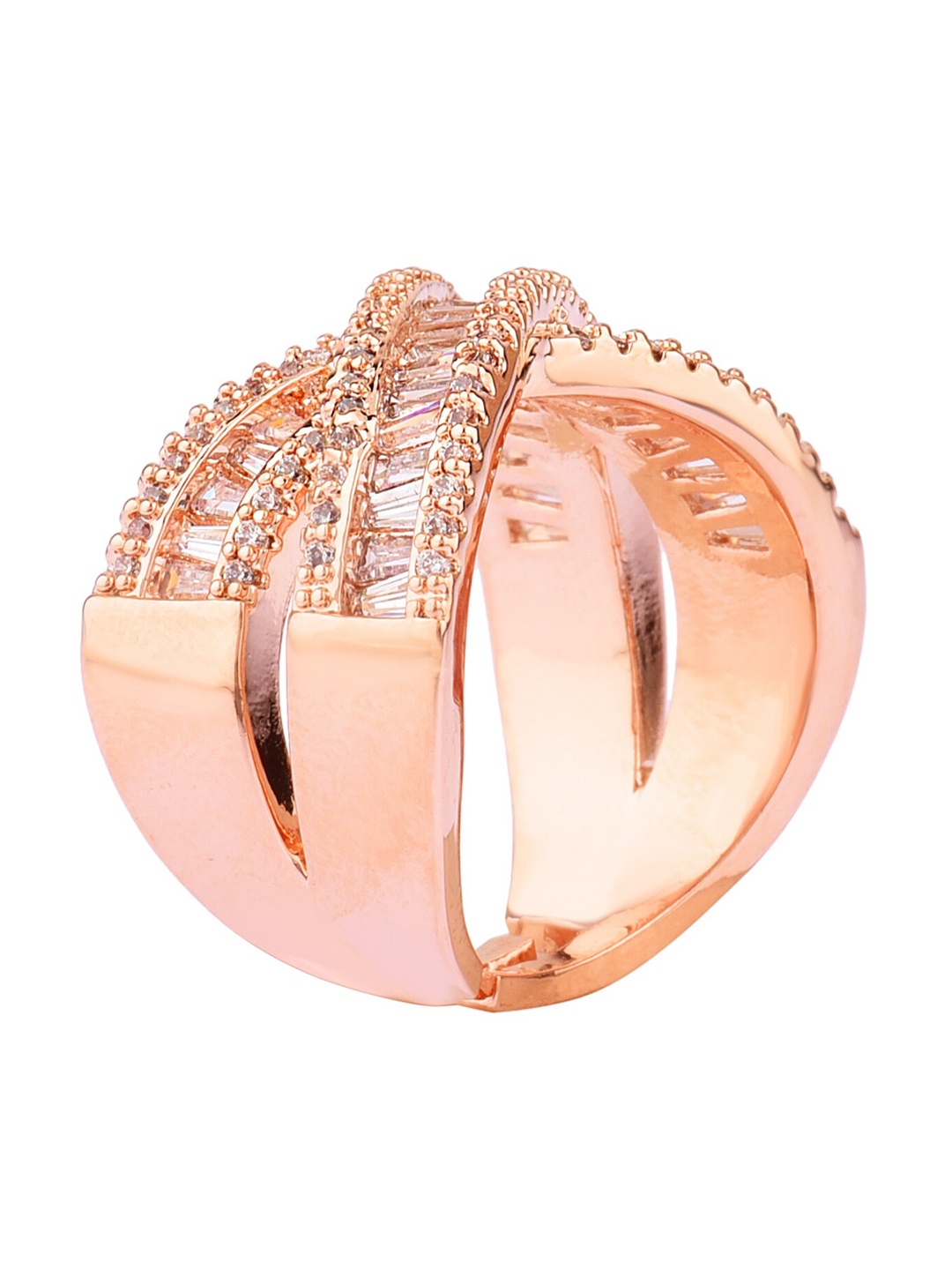 

FEMMIBELLA Rose Gold-Plated & Toned AD Studded Adjustable Finger Ring