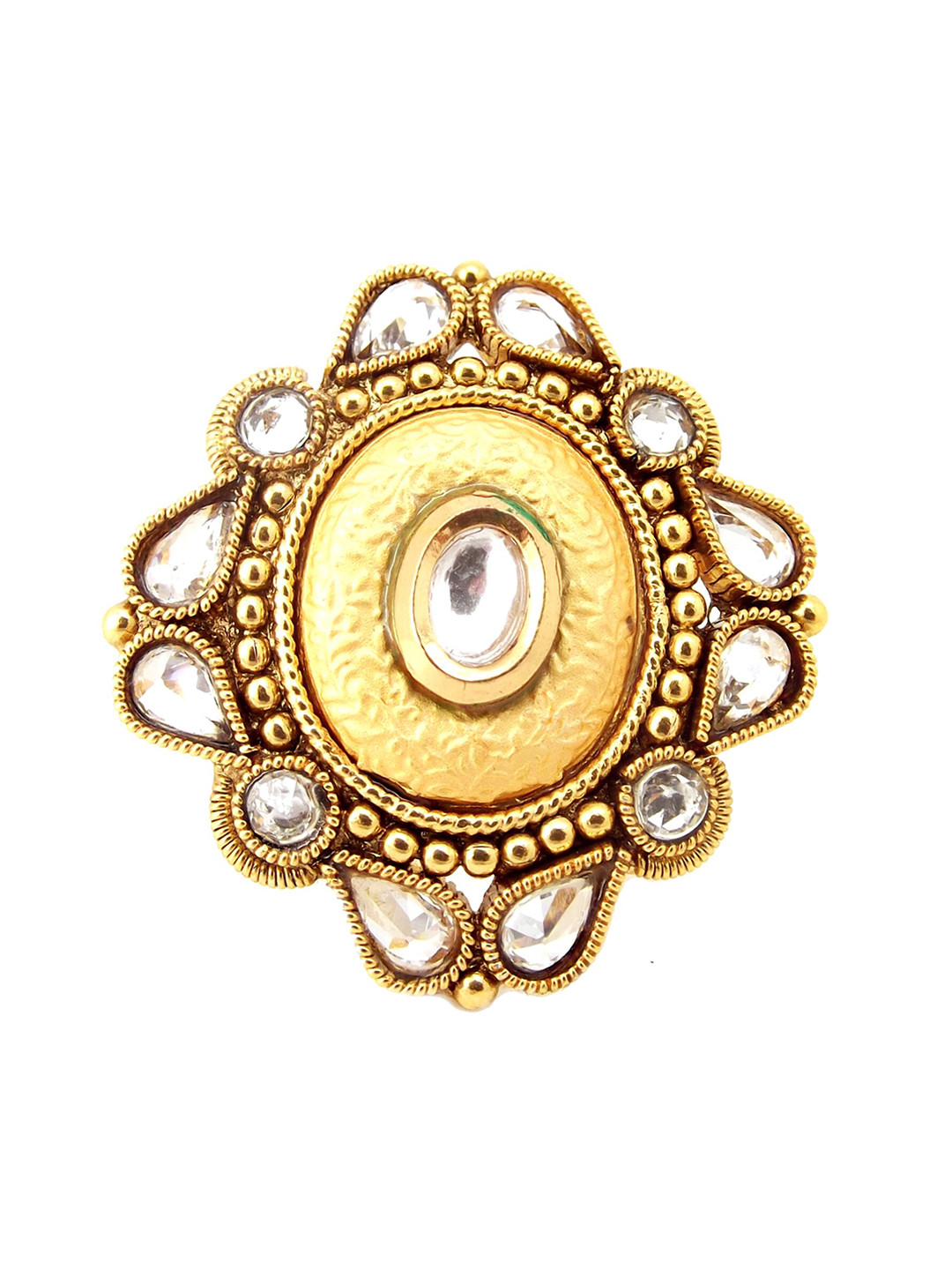 

FEMMIBELLA Gold-Plated CZ Studded Adjustable Finger Ring