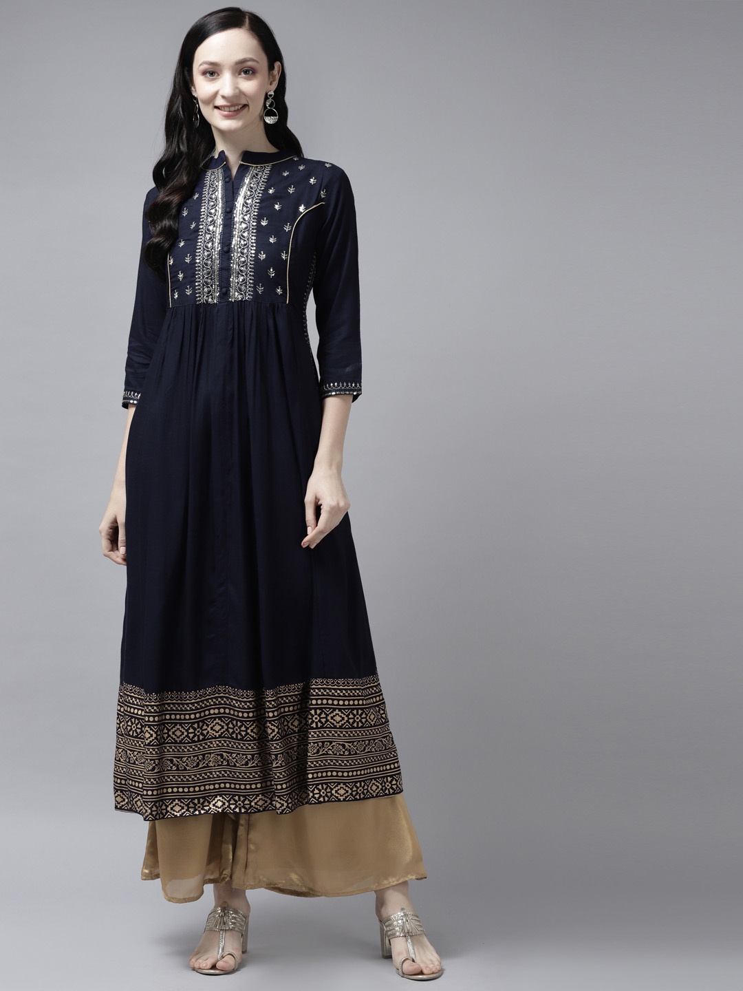 

Yufta Women Blue Sequins Embroidered Kurta