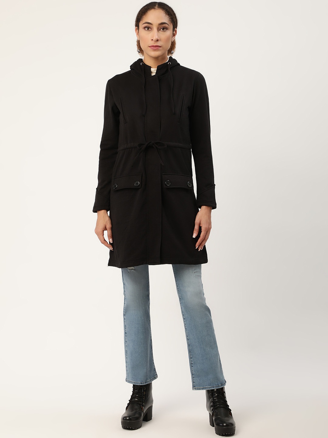 

Alsace Lorraine Paris Women Black Solid Hooded Overcoat