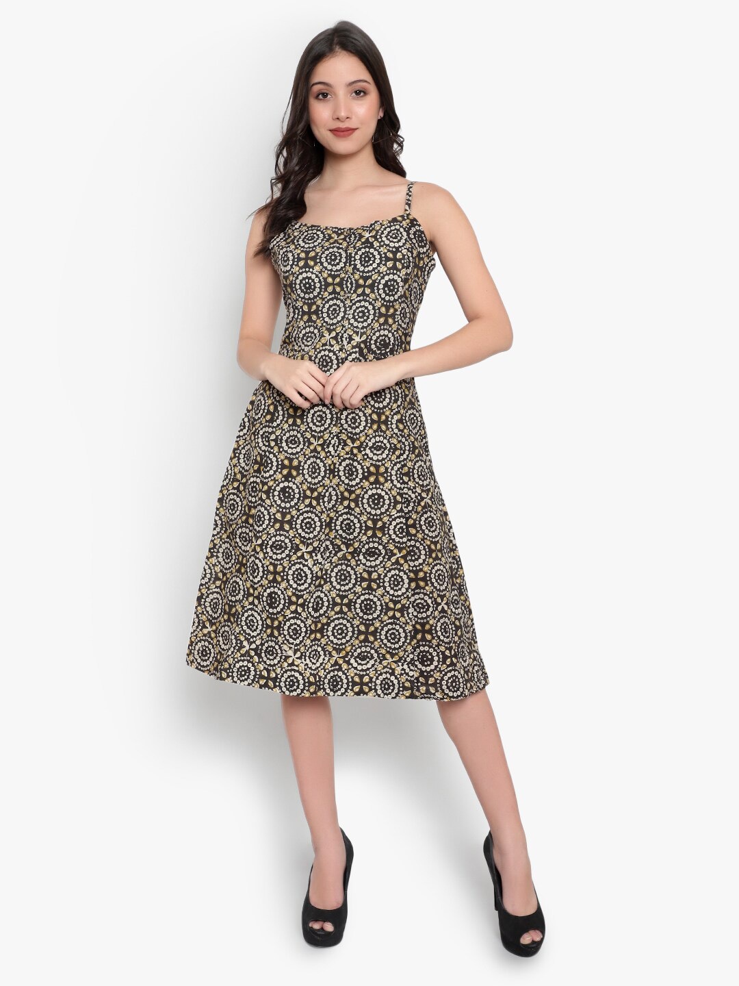 

Indietoga Women Brown Hand Block Printed Pure Cotton Dress