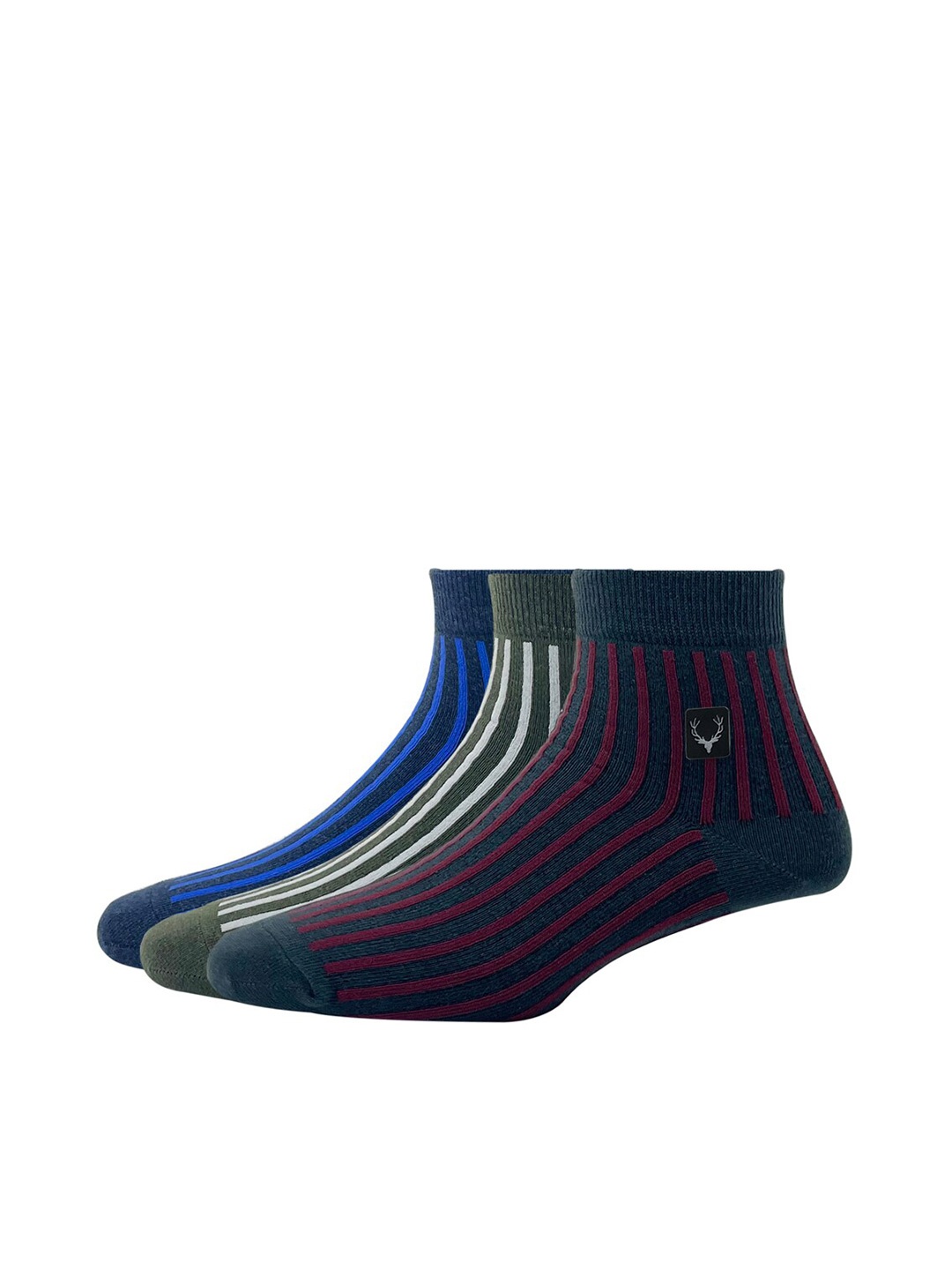 

Allen Solly Men Pack of 3 Striped Cotton Ankle Length Socks, Green