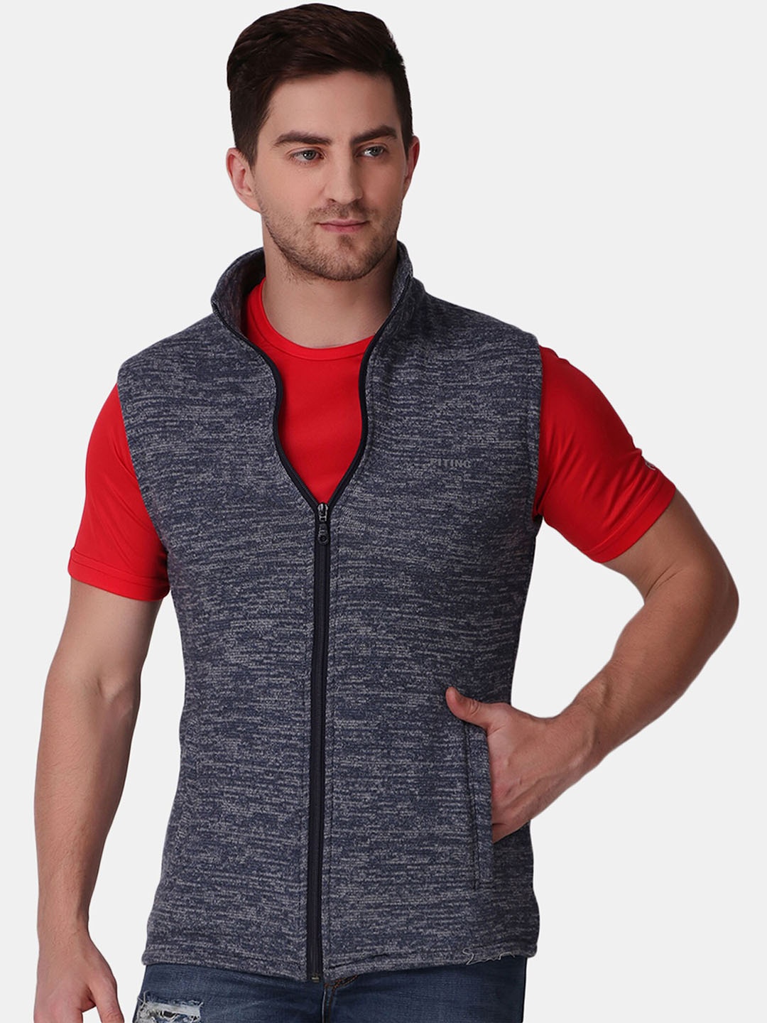 

FITINC Men Grey Striped Fleece e-Dry Technology Sporty Jacket